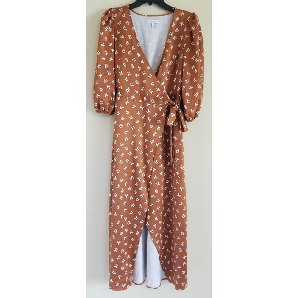 Express X LadyGang Womens Wrap Dress Small Brown Flower Print Party 3/4 Sleeve